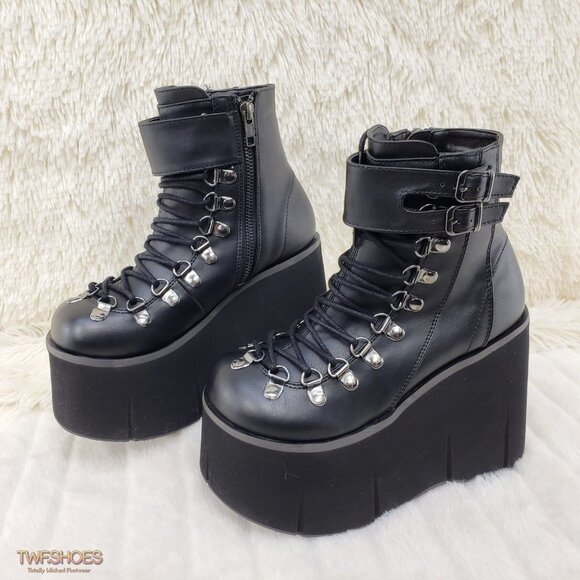 Kera 21 Hiker Platform Wedge Goth Punk Ankle Boots Brand New - Picture 1 of 12